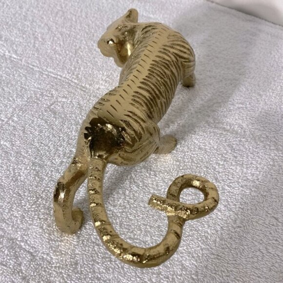 Vintage Gold Tone Jaguar Tiger Statue Figure Sculpture Cat Kitty Decor Art - Picture 7 of 14